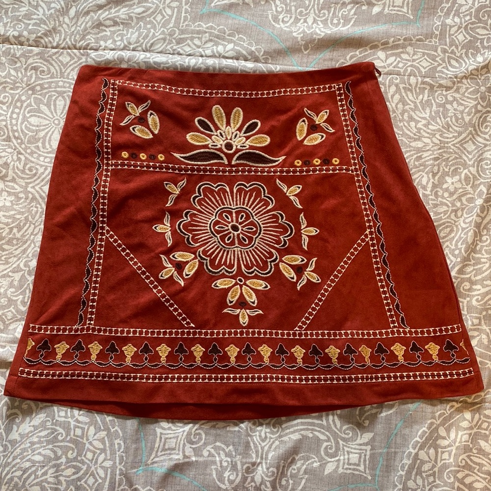 Francesca’s Boutique rusty-red boho skirt
